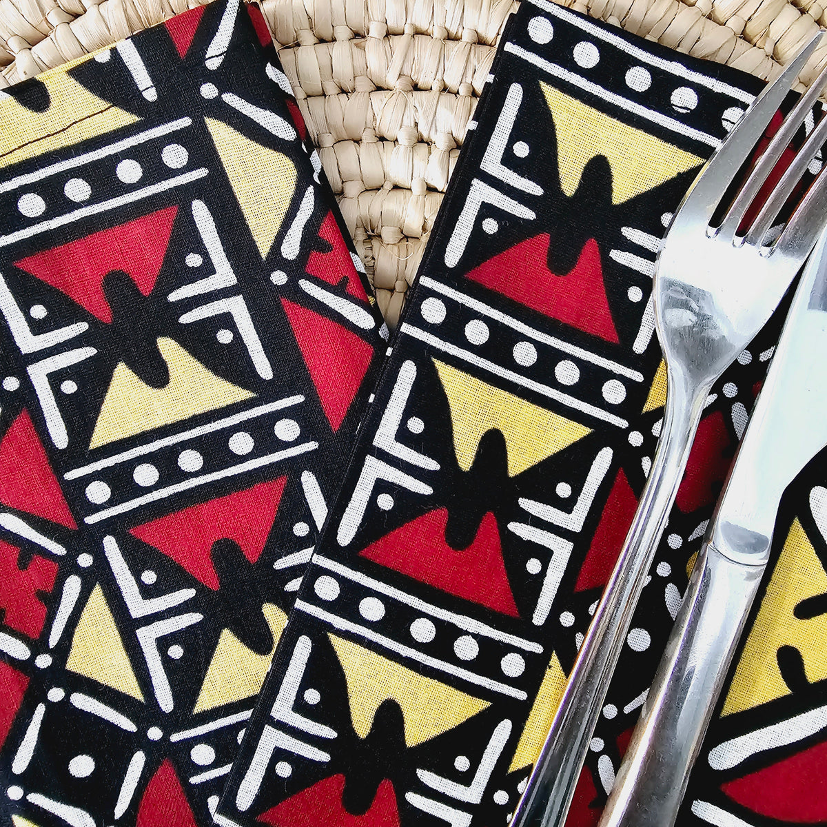 Set of 4 | 8 Napkins | 40x40cm | African Print, Ankara Wax, 100% Cotton