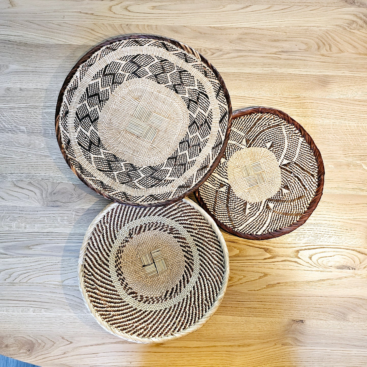 Set of 3 Handmade African Wall Baskets | Zimbabwe Baskets | Boho Wall Decor | 3A