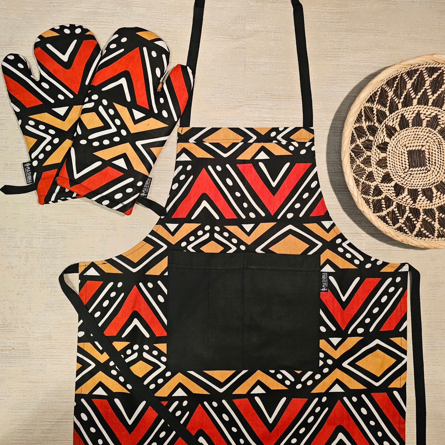 Handmade Apron and Matching Oven Gloves Set | 100% Cotton African Print Fabric