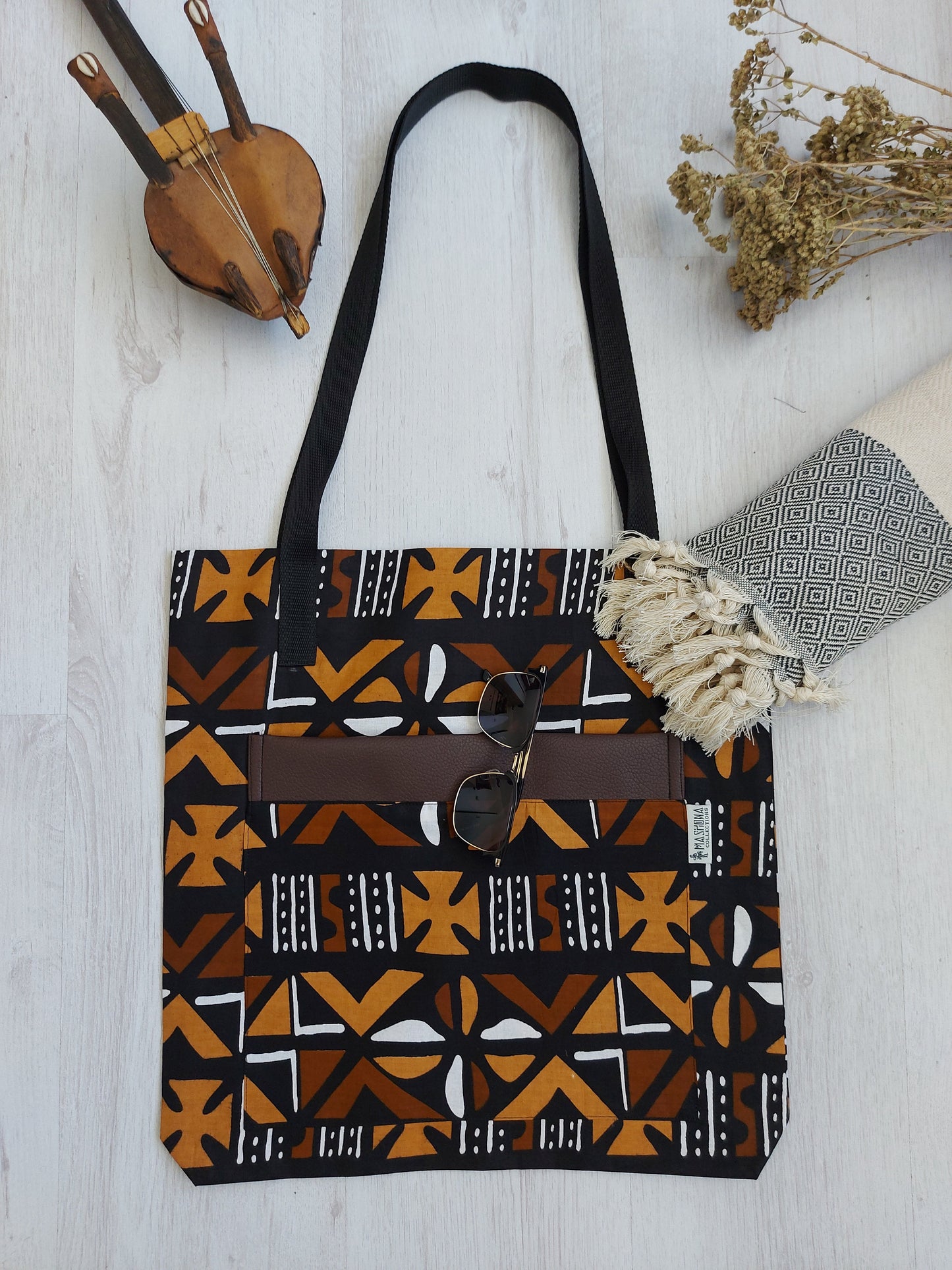 Handmade African Print Tote Bag | Beach Bag | Shopping Bag | Mudcloth Print
