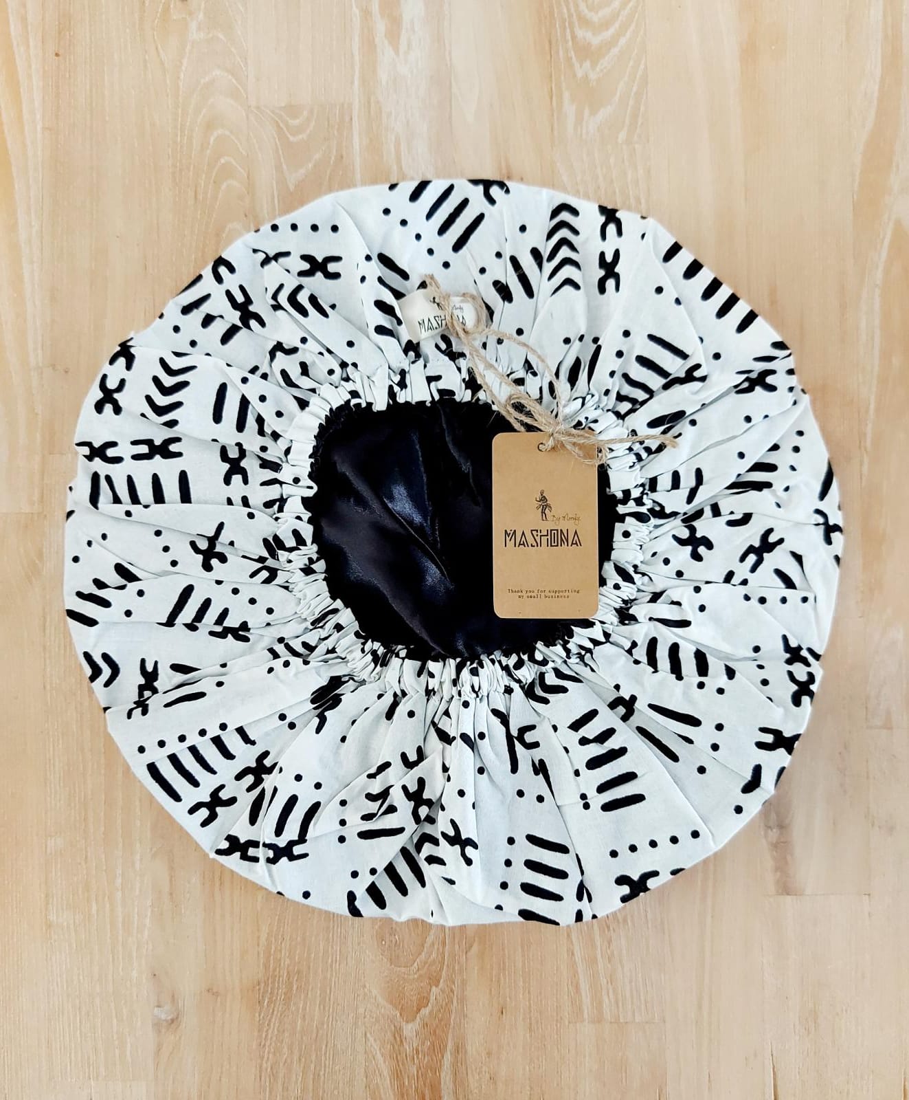 Large African "Mudcloth" Print Women Satin Lined Sleep Bonnet Cap | Sleeping Cap