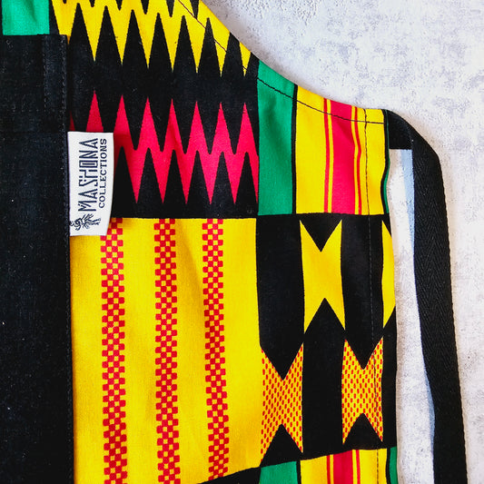 Handmade Kente Bogolan Print | African Print Apron with Pocket