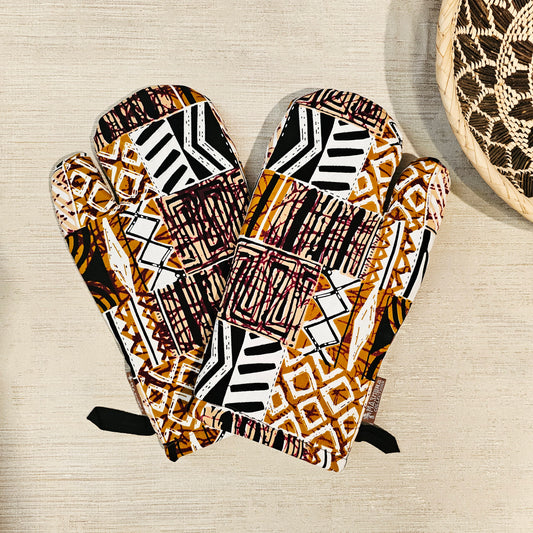 Set of 2 Oven Gloves | Handmade "Mudcloth" Bogolan Print Inspired African Print