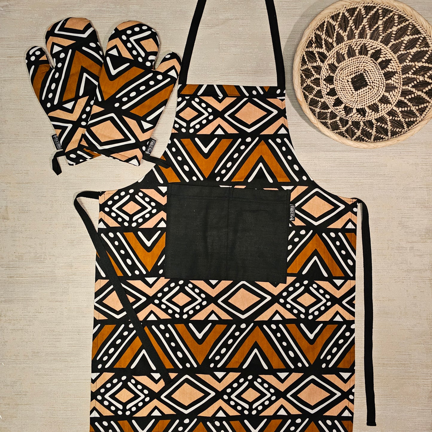 Apron and Matching Oven Gloves Set | 100% Cotton African Print Fabric