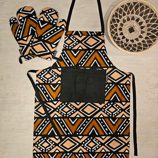 Apron and Matching Oven Gloves Set | 100% Cotton African Print Fabric