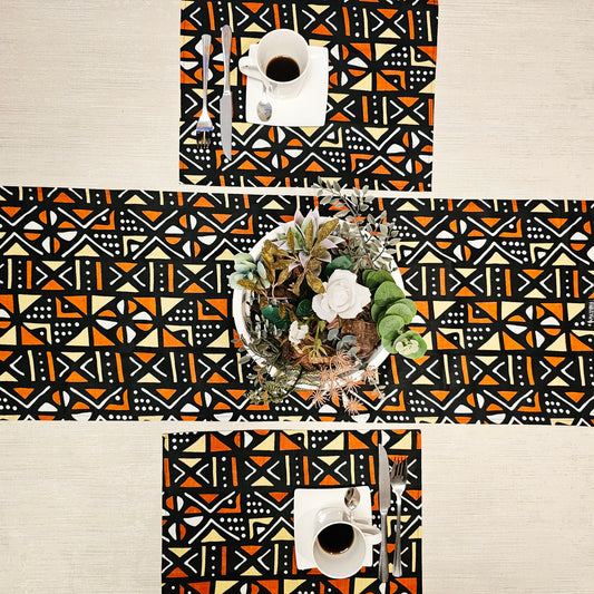 Table Runner and Set of 4 Placemats | 100% Cotton African Print Fabric