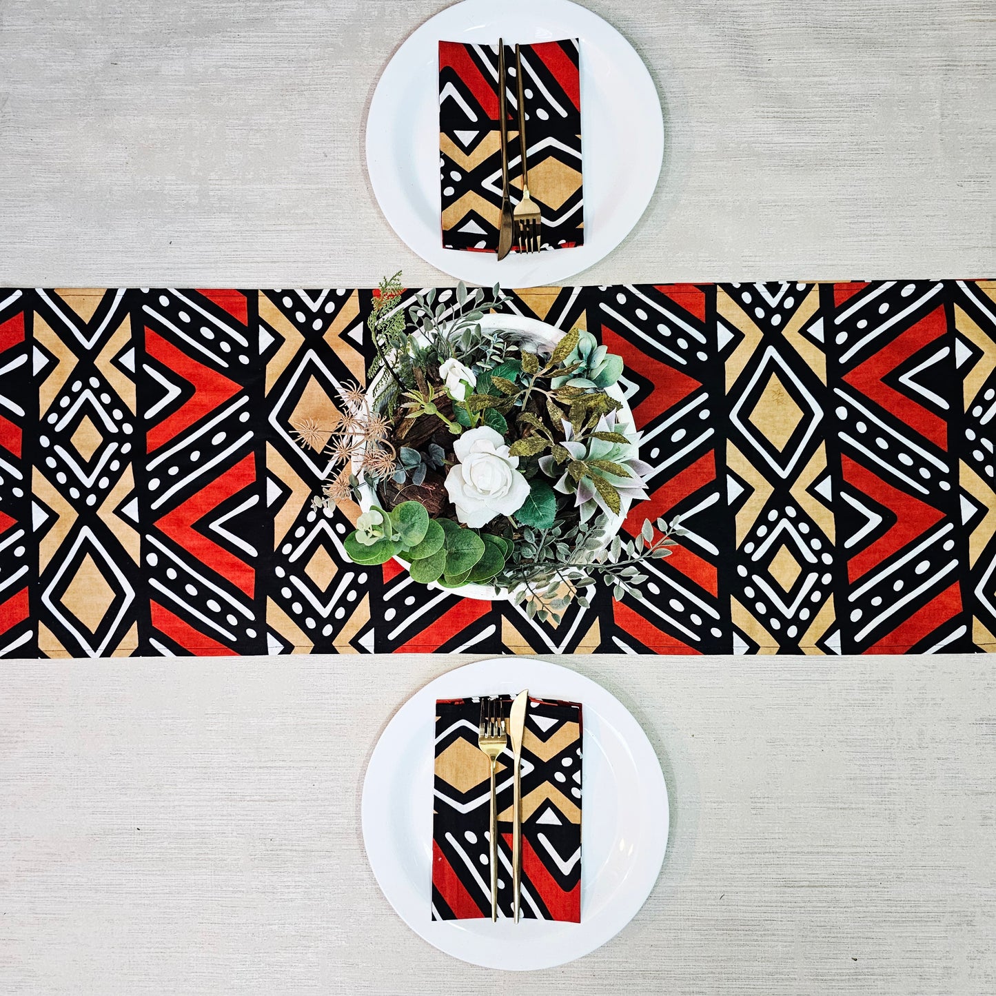 Table Runner and Set of 8 Napkins |  100% Cotton African Print Fabric