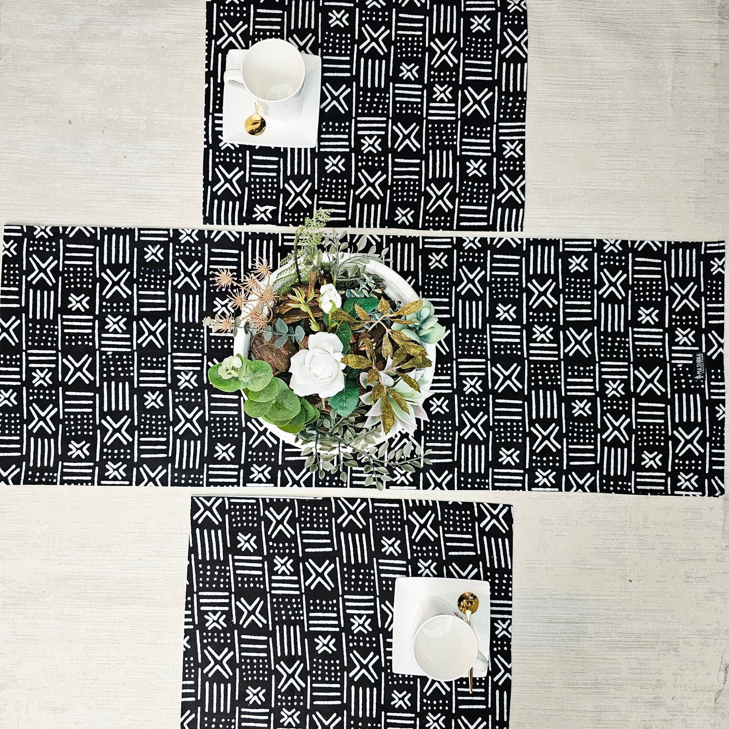Table Runner and Set of 4 Placemats | 100% Cotton African Print Fabric