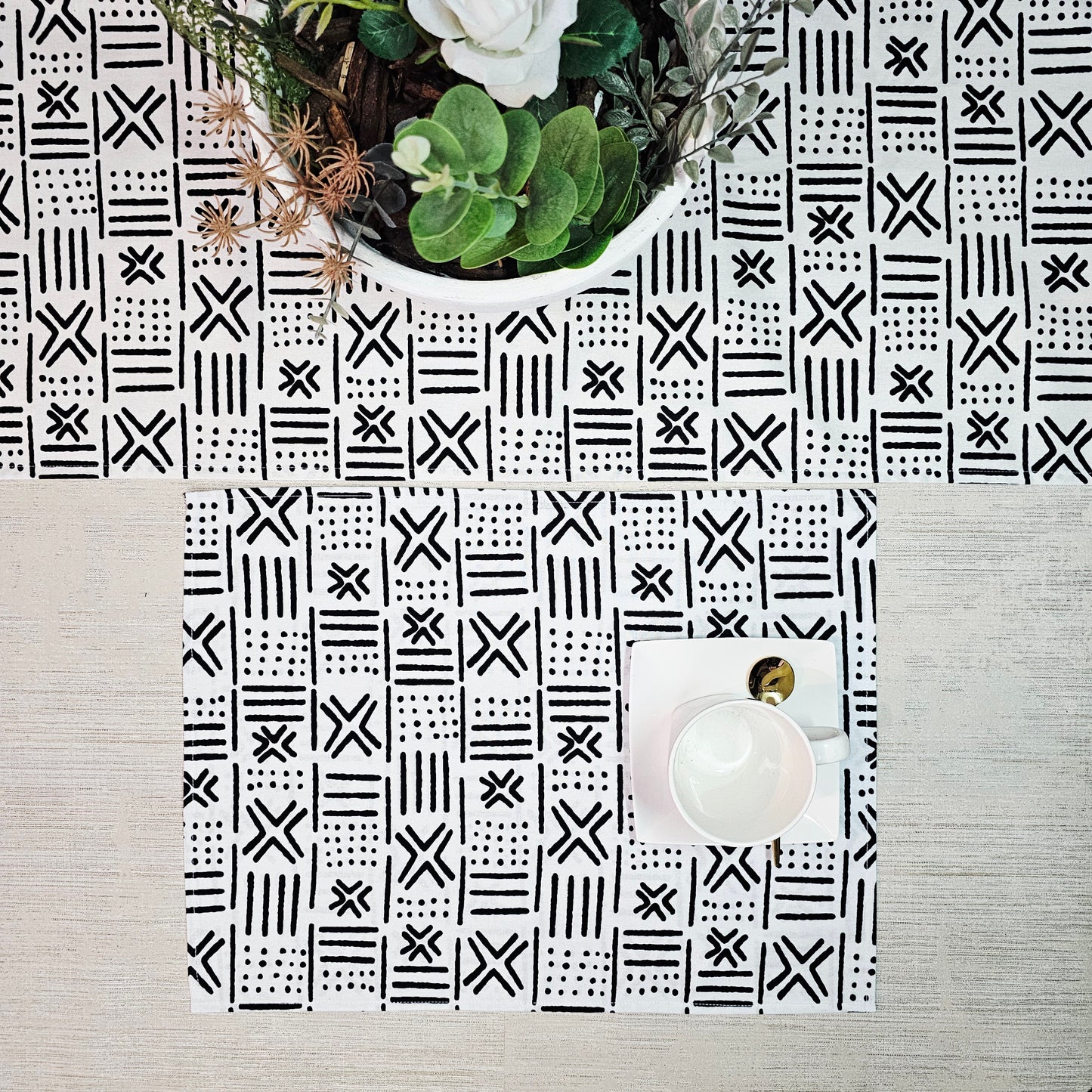 Table Runner and Set of 4 Placemats | 100% Cotton African Print Fabric