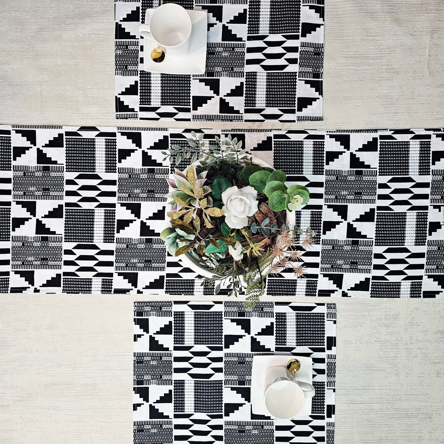 Table Runner and Set of 4 Placemats | 100% Cotton African Print Fabric