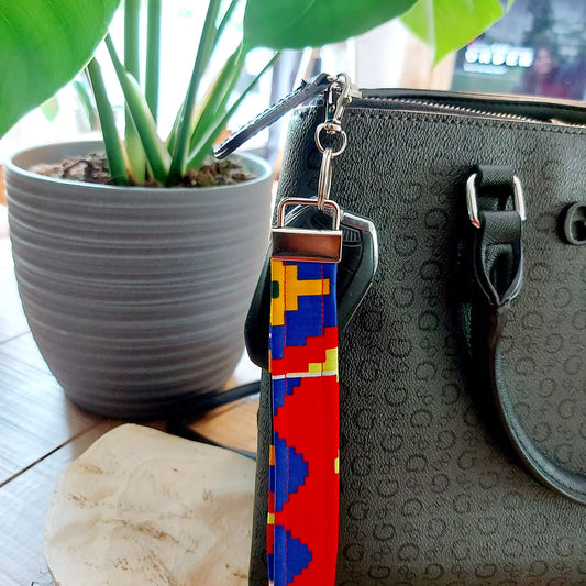 African Print and Leather Key Fob | Wristlet | Key Holder